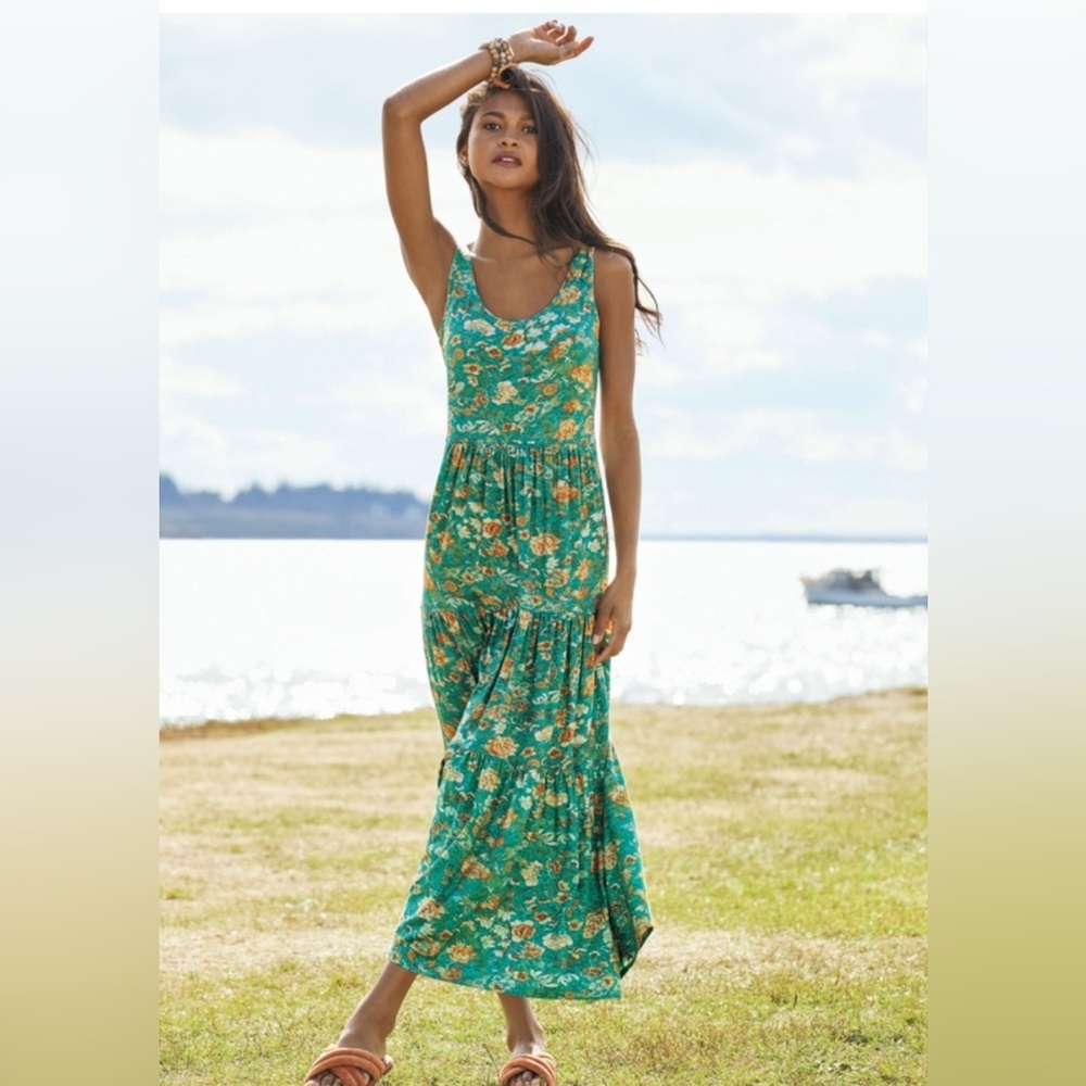 Peruvian Connection Green Floral Maxi Dress